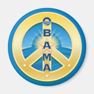 Aimant de paix d'Obama Goldstar, rond sur le bleu