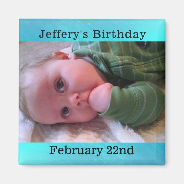 Aimant de rappel d'anniversaire bleu personnalisé (Devant)