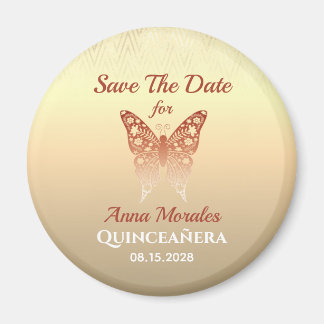 Aimant de sauvegarde de date Quinceanera en or ros