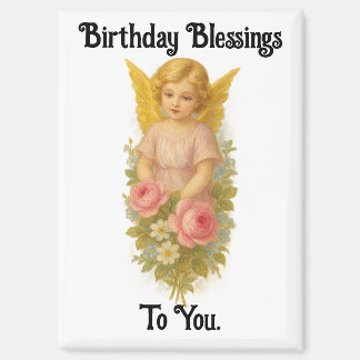 Aimant de vœux d'anniversaire d'ange vintage