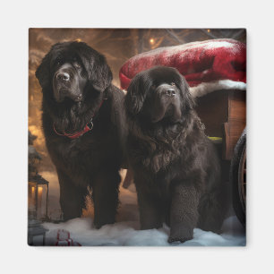 Aimant Décor de Noël au traîneau enneigé de Terre-Neuve