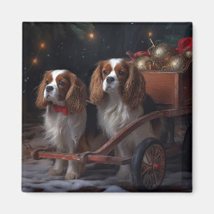 Aimant Décor de Noël Cavalier King Chariot enneigé 