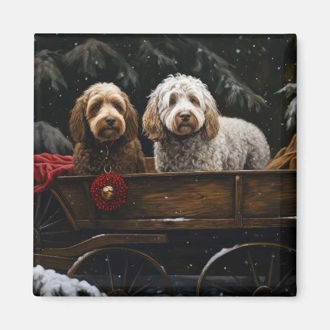 Aimant Décor de Noël Cockapoo Snowy Sleigh (Devant)
