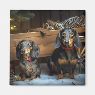 Aimant Décor de Noël Dachshund Snowy Sleigh
