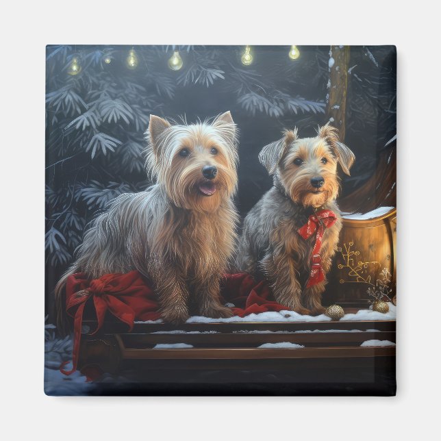 Aimant Décor de Noël de Terrier australien Snowy Sleigh (Devant)