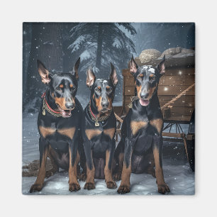 Aimant Décor de Noël Doberman Snowy Sleigh