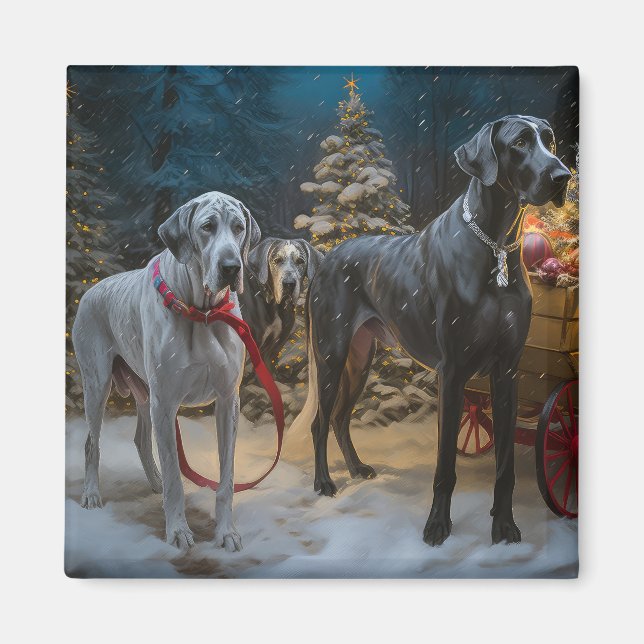 Aimant Décor de Noël du grand Dane Snowy Sleigh (Devant)