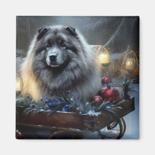 Aimant Décor de Noël Keeshond Snowy Sleigh