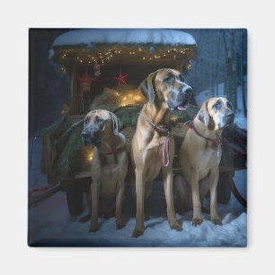 Aimant Décor de Noël Rhodesian Ridgeback Snowy Sleigh