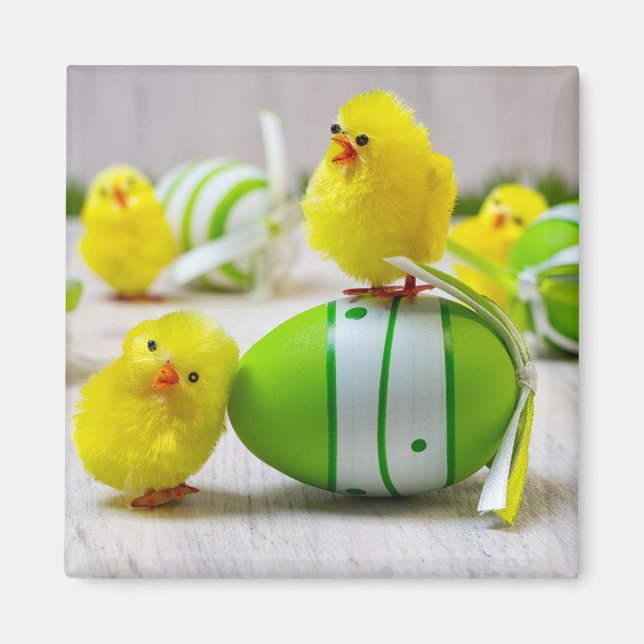 Aimant Décor de Pâques - OEufs de Pâques et poussins (Devant)