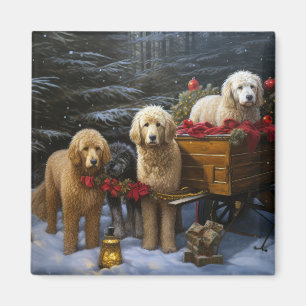 Aimant Décoration de Noël de traîneau enneigé Goldendoodl