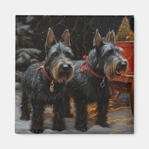 Aimant Décoration de Noël Terrier Écossais Traîneau Neige
