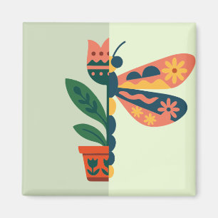 Aimant Décoration papillon colorée avec éléments floraux