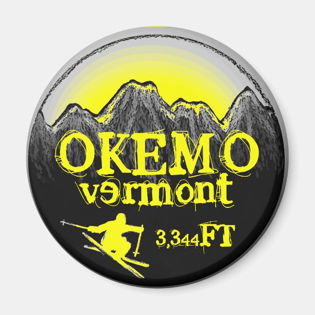 Aimant d'élévation de ski jaune du Vermont Okemo (Devant)