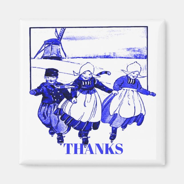 Aimant Delft Style Dutch Kids On Skates, modifier le text (Devant)