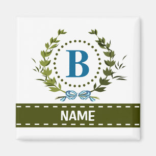 Aimant Délicat Ivy Wreath and Bow Name avec Monogramme B