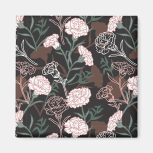 Aimant Délicates oeillets roses avec fleurs Feuilles vert