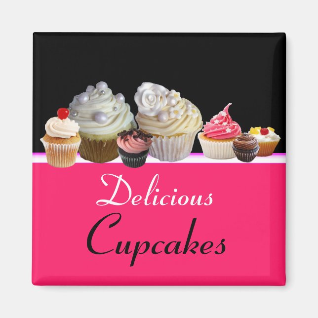 Aimant DÉLICIEUX CUPCAKES ANNIVERSAIRE FÊTE, rouge rose n (Devant)