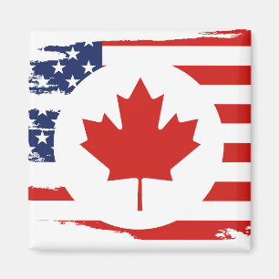 Aimant Demi-Canadien Américain : Canada USA Maple Leaf