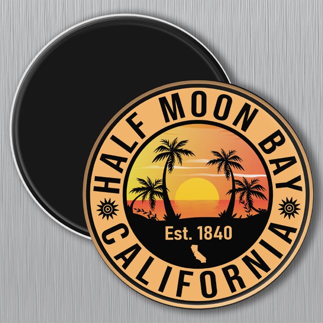 Aimant Demi Moon Bay California Retro Sunset Souvenirs (Créateur téléchargé)