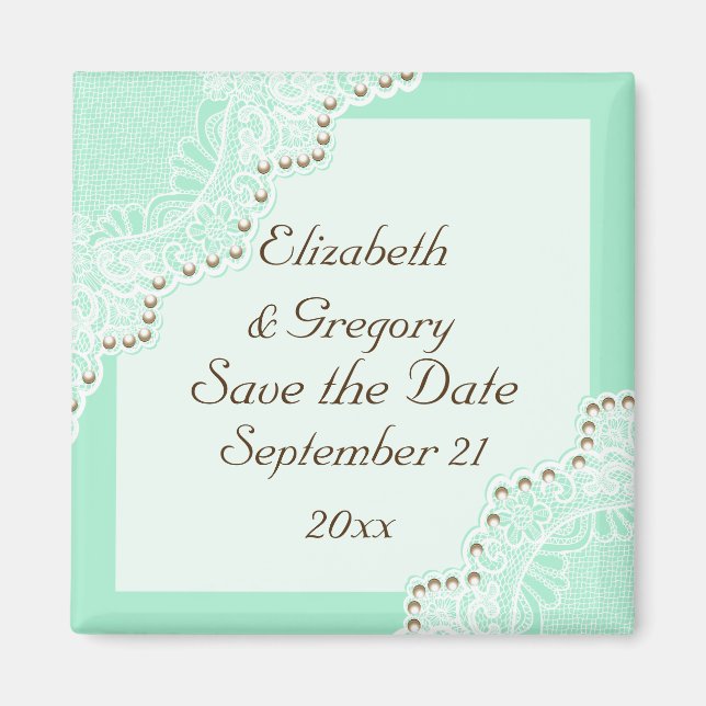 Aimant Dentelle blanche avec save the Date de mariage à l (Devant)