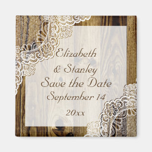 Aimant Dentelle blanche rustique sur mariage en bois Enre