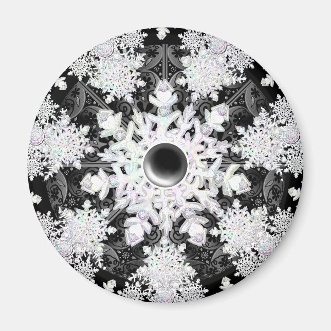 Aimant Dentelle en céramique noir et flocon de neige (Devant)