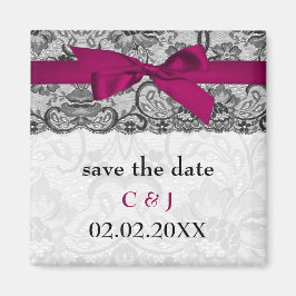 Aimant Dentelle et ruban rose, noir enregistrer la date