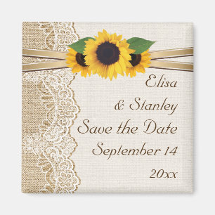 Aimant Dentelle et tournesol burlap mariage Enregistrer l
