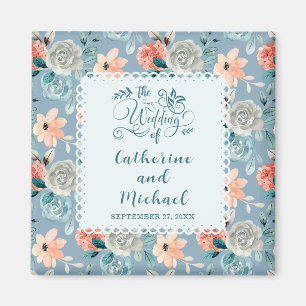 Aimant Dentelle florale bleu foncé   Calligraphie décorat