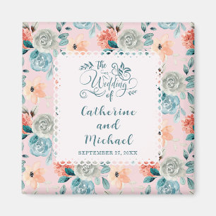 Aimant Dentelle florale rose pâle Élégante calligraphie d