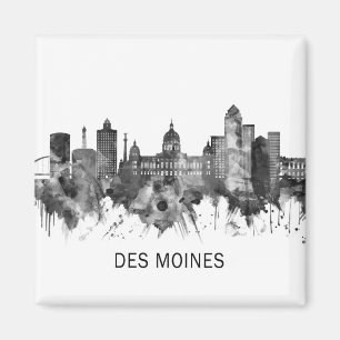 Aimant Des Moines Iowa Skyline BW