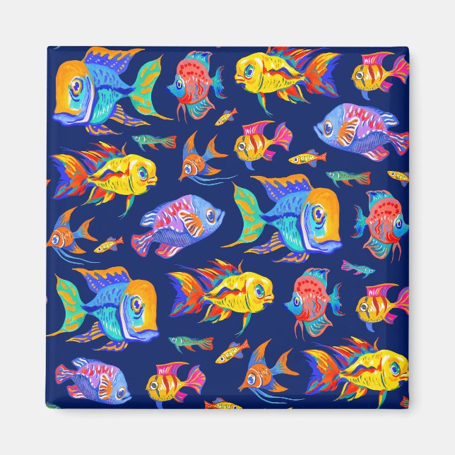 Aimant Des poissons tropicaux amusants sur le bleu foncé (Devant)