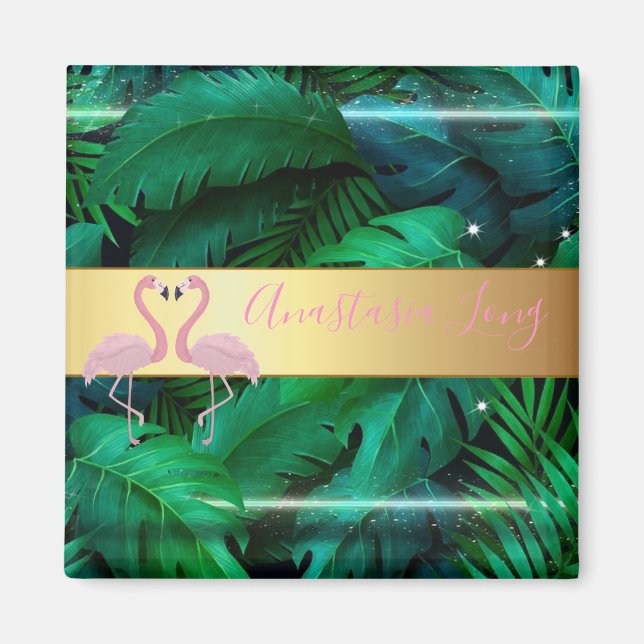 Aimant Design moderne, Feuilles Tropical Palm, Flamants r (Devant)