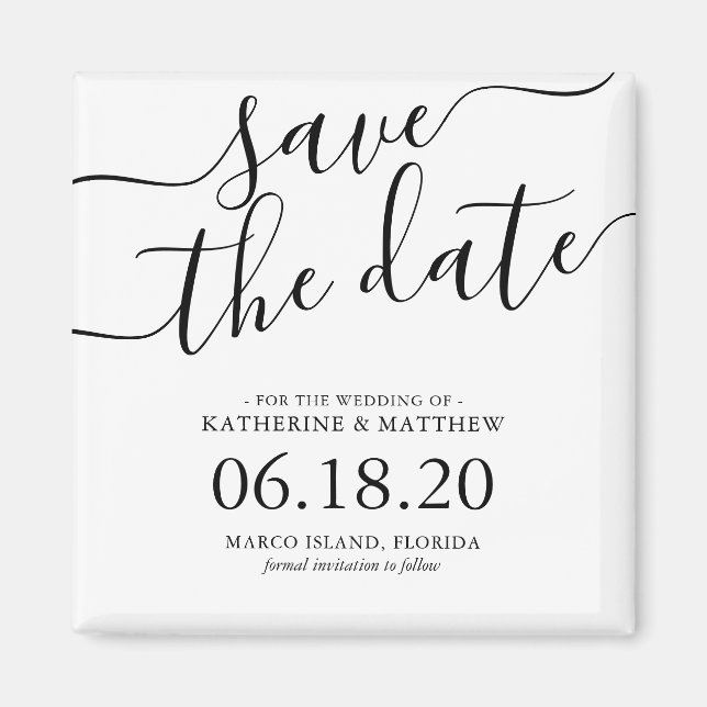 Aimant Design moderne Script mariage Enregistrer la date (Devant)