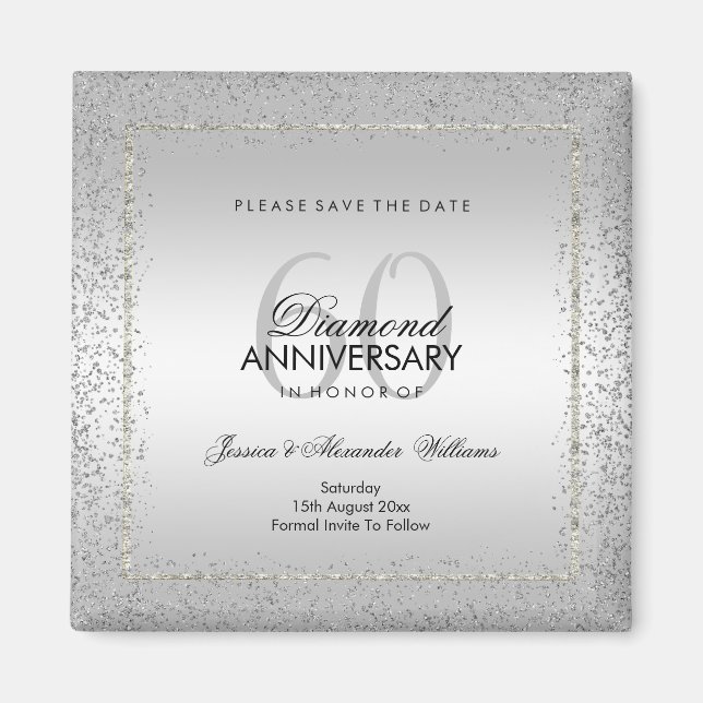 Aimant Design Silver Confetti 60e mariage Enregistrer la  (Devant)