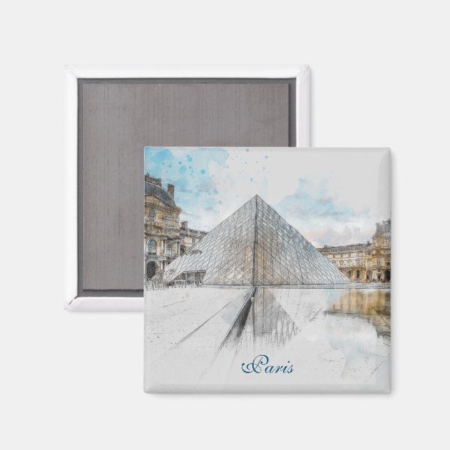 Aimant Dessin aquarelle du Louvre Paris, France (Recto/Verso)