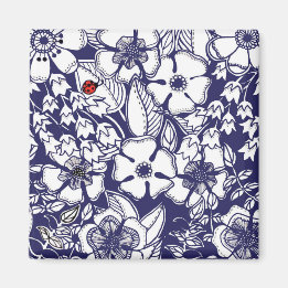 Aimant Dessin de jardin blanc bleu Shalom