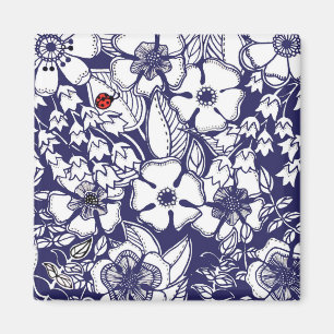 Aimant Dessin de jardin blanc bleu Shalom