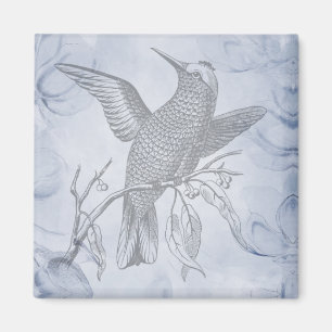 Aimant Dessin de ligne d'oiseau détaillé Art pastel bleu