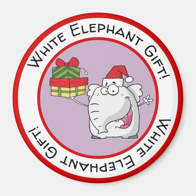 Aimant Dessin-dessin de l'éléphant blanc Santa Hat (Devant)