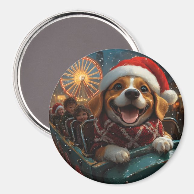 Aimant Dessous de verre à rouleaux de chien beagle Noël (Recto/Verso)