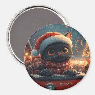 Aimant Dessous de verre noir à rouleaux de chat Noël