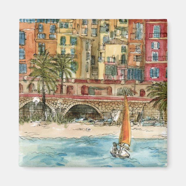 Aimant Destinations | Watercolor Beach & Bâtiments (Devant)