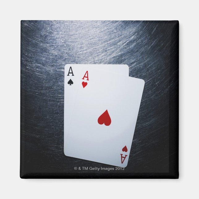 Aimant Deux As Jouant des cartes sur acier inoxydable (Devant)