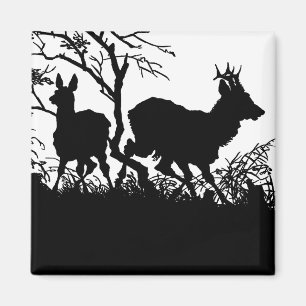 Aimant Deux cerfs communs dans une forêt - silhouette
