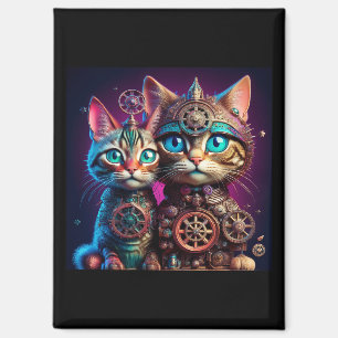 Aimant Deux chatons Steampunk posent
