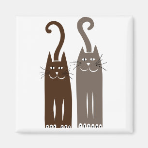Aimant deux chats mignons (brun)