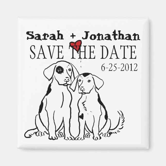 Aimant Deux Chiens Puppy Love Enregistrer La Date (Devant)