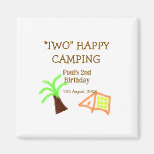 Aimant Deux enfants heureux de camping 2e anniversaire ar
